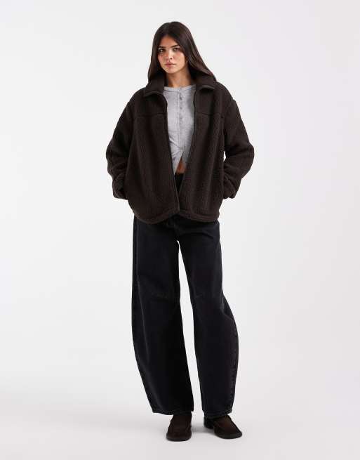 Vero Moda oversize kurtka teddy z golfem w kolorze czekoladowobrązowym, 3 z 4