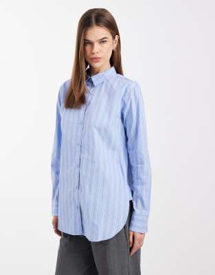 Vero Moda - Oversize-Oxford-Hemd aus Baumwolle mit Streifen in Hortensienblau