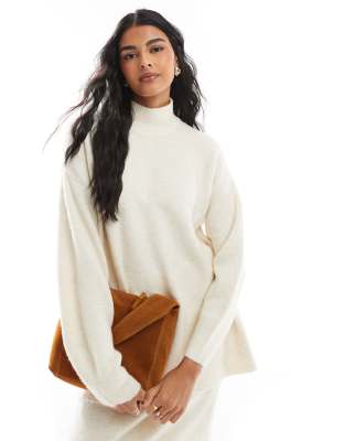 Vero Moda - Oversize-Rollkragenpullover in meliertem Creme, Kombiteil-Weiß