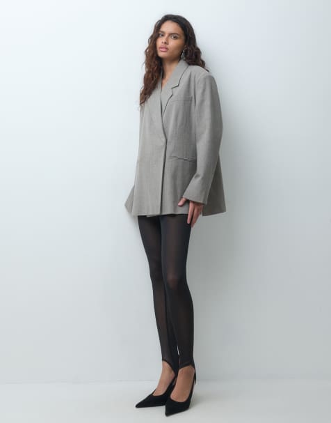 Vero Moda oversize-rutig kavaj med slitsdetalj i neutral - view 1