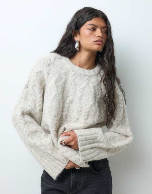 Vero Moda oversize sweter o warkoczowym splocie w kolorze kremowego melanżu, 5 z 5