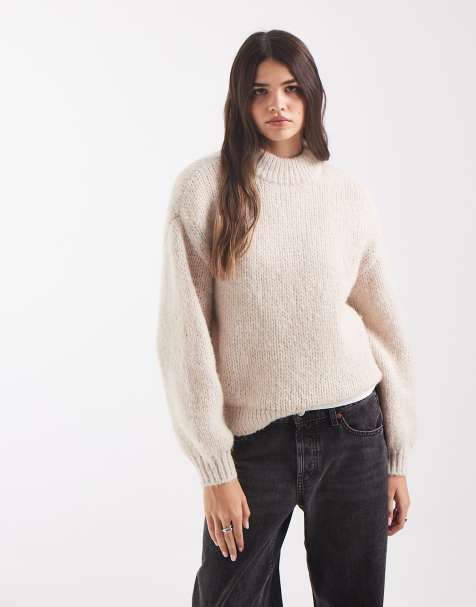 Vero Moda oversize sweter z wysokim golfem z puszystej dzianiny w kolorze oatmeal - view 1