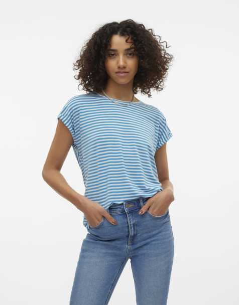 Vero Moda – Oversize-T-Shirt in Blau gestreift - view 1