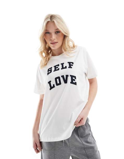 Vero Moda – Oversize-T-Shirt in Weiß mit „Self Love“-Motiv - view 1