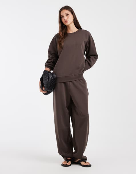 Vero Moda oversized balloon leg trackies in chocolate brown (part of a set) - view 1