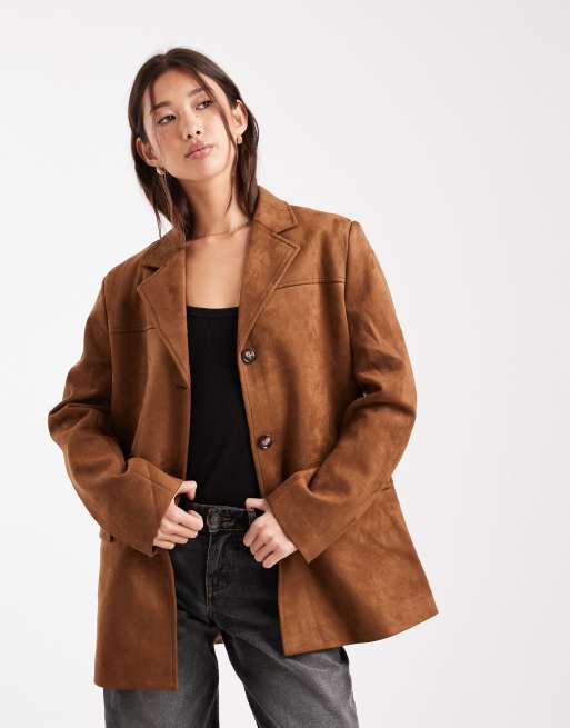 Vero Moda - Oversized blazer van imitatiesuède in camel, 3 van 4