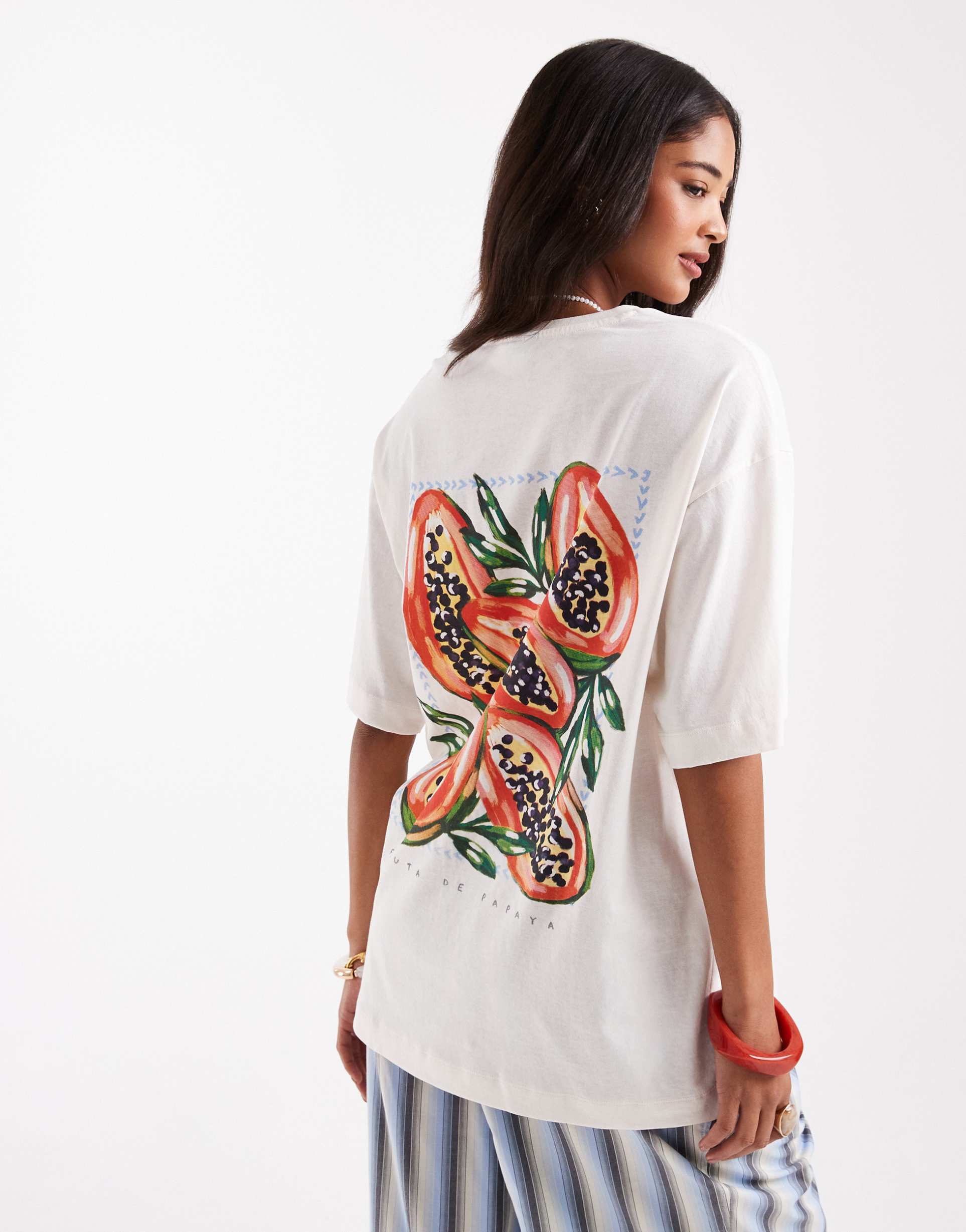 vero moda oversized boyfriend fit 'fruta de papaya' graphic tee in yellow