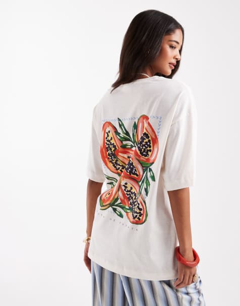 Vero Moda oversized boyfriend fit 'Fruta De Papaya' graphic tee in yellow