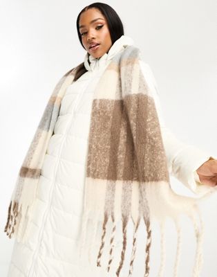 Vero Moda oversized brushed scarf in neutral check