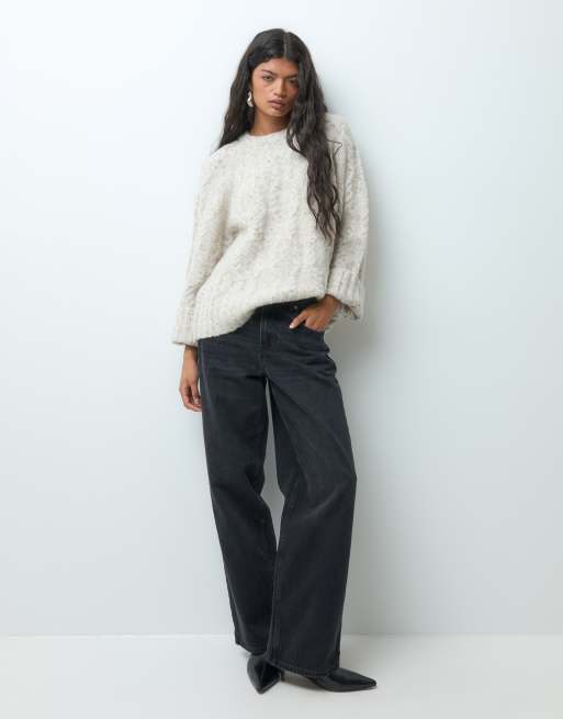 Vero Moda oversized chunky kabelstriktrøje i creme meleret, 2 af 5