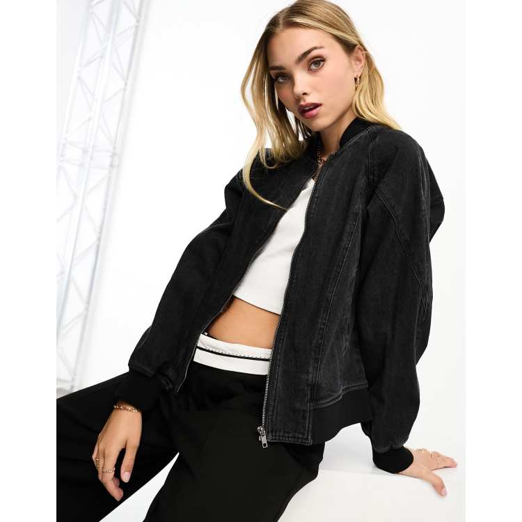 Oversized denim hot sale bomber jacket