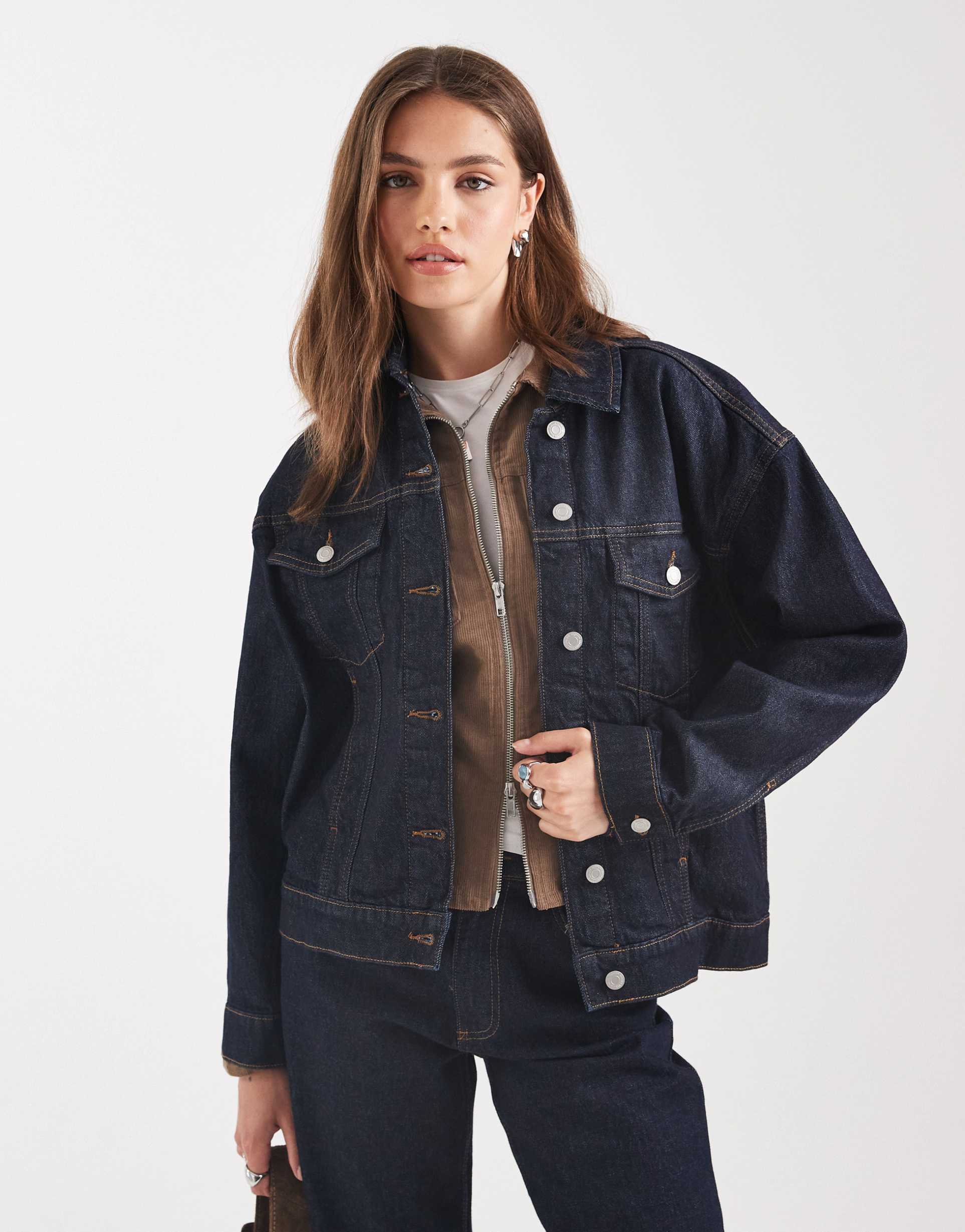 vero moda oversized denim jacket in dark blue