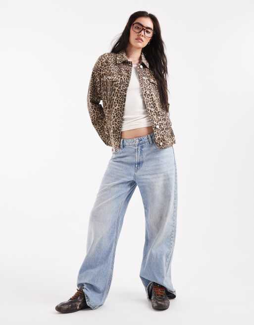 Vero Moda oversized denim jacket in washed leopard print , 3 of 4