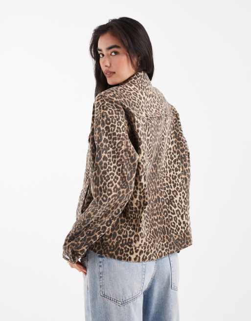 Vero Moda oversized denim jacket in washed leopard print 