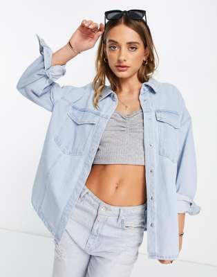 Vero Moda oversized denim shirt in light blue - ASOS Price Checker