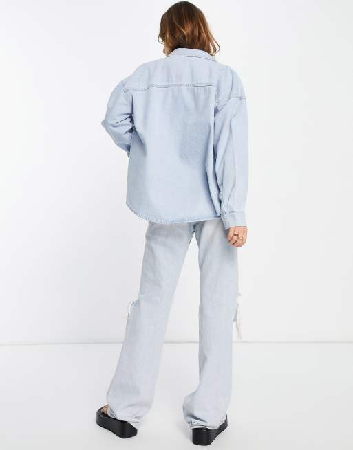 Vero Moda oversized denim shirt in light blue, 2 of 4