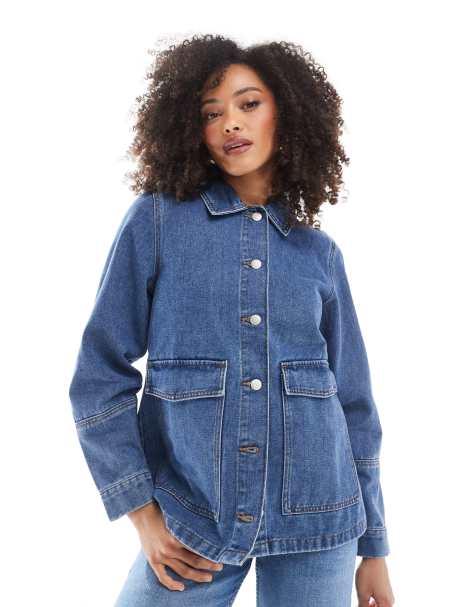 Vero Moda - Oversized denim workwear jack in middenblauw - view 1
