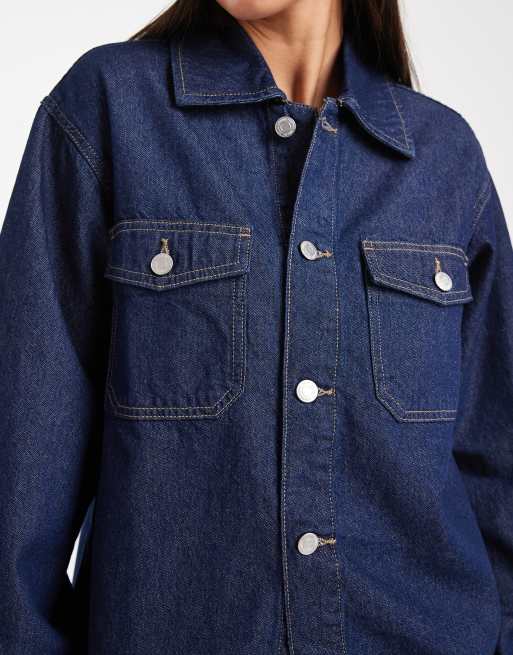 Vero Moda - Oversized denimskjorte med lommedetaljer i mørkeblå skyllevask, 4 af 4