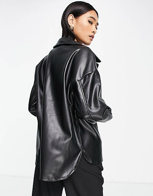  Shirts & Blouses/Vero Moda oversized faux leather shirt in black 