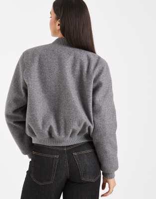 Vero Moda Oversized Felted Bomber Jacket In Gray