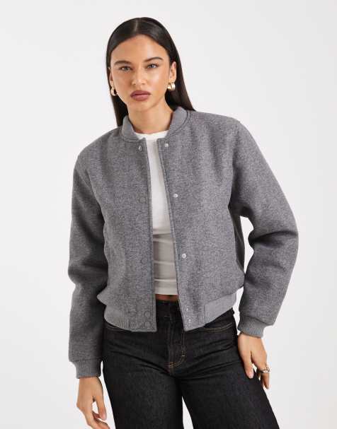 Vero Moda oversized felted bomber jacket in grey melange