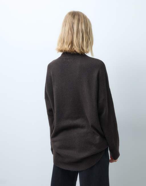 Vero Moda oversized funnel neck jumper in chocolate brown, 3 of 4
