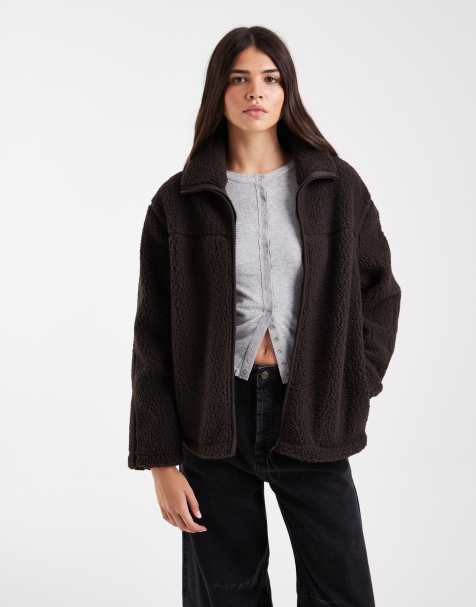 Vero Moda oversized funnel neck teddy jacket in chocolate brown - view 1
