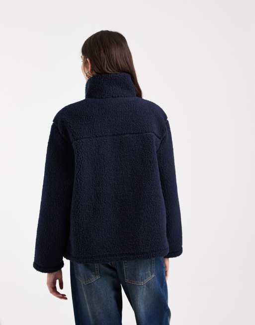 Vero Moda oversized funnel neck teddy jacket in navy, 3 of 4