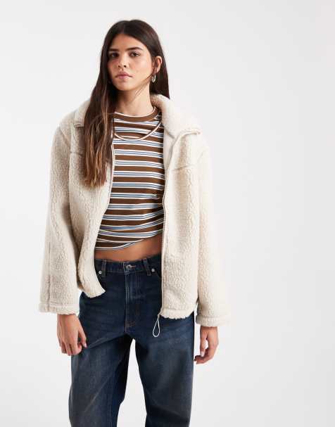Vero Moda oversized funnel neck teddy jacket in oatmeal - view 1