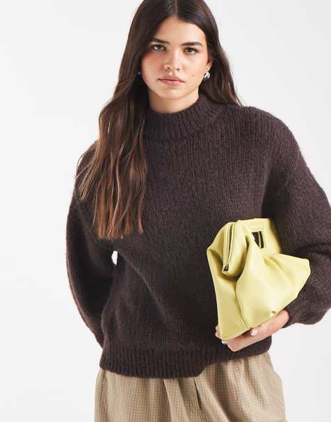 Vero Moda oversized high neck fluffy knit jumper in chocolate brown - view 1