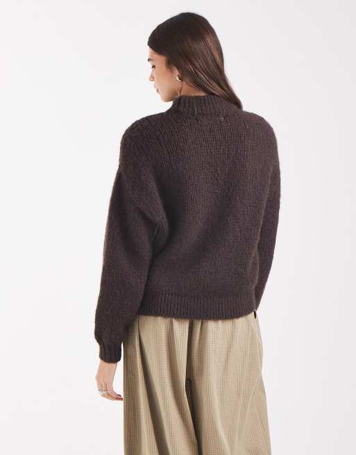 Vero Moda oversized high neck fluffy knit jumper in chocolate brown, 2 of 4