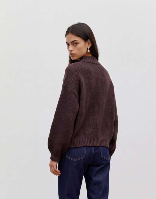 Vero Moda oversized high neck fluffy knit jumper in chocolate brown, 5 of 5