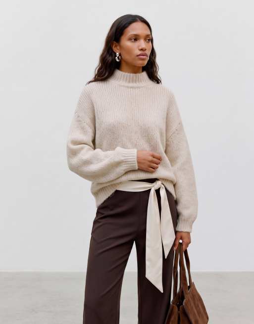 Vero Moda oversized high neck fluffy knit sweater in oatmeal, 4 of 5