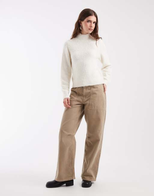 Vero Moda oversized high neck soft knit jumper in cream, 2 of 4