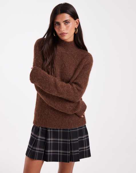 Vero Moda oversized high neck soft knit jumper in warm brown - view 1