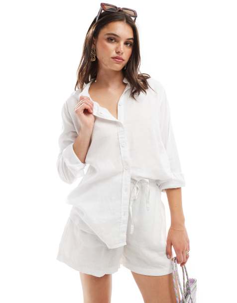 Vero Moda - Oversized hvid skjorte i hørblanding - Del af sæt - view 1