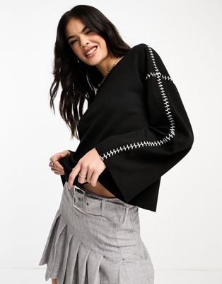 Vero Moda oversized jumper with contrast stitch detail in mono