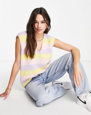 Vero Moda oversized knit vest in pastel stripe - ASOS Price Checker