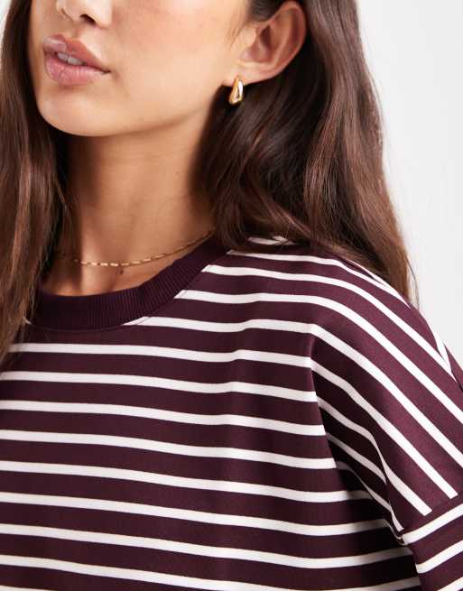 Vero Moda oversized long sleeve t-shirt in burgundy and white stripe, 3 of 4