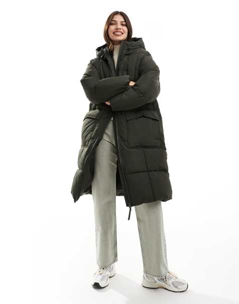 Vero Moda oversized longline padded coat in dark green - view 1