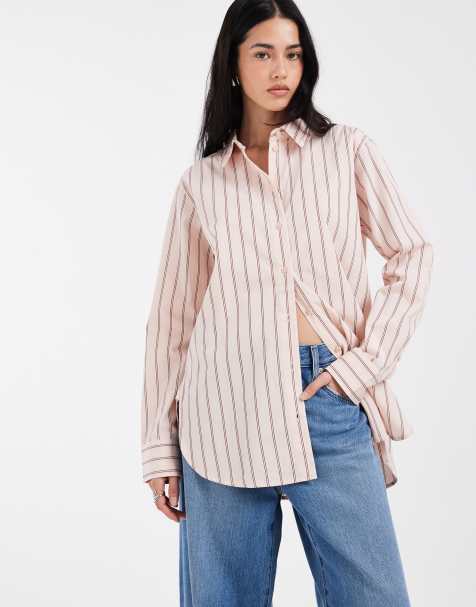 Vero Moda - Oversized lyserød Oxford-skjorte med dobbeltstriber i bomuld - view 1