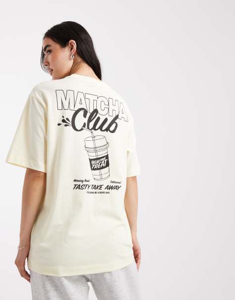 Vero Moda oversized matcha club print t-shirt in pale yellow - view 1