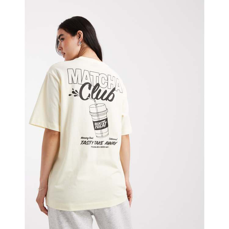 London Matcha Club Tシャツ 白 Vero Moda oversized matcha club print t-shirt in pale yellow | ASOS