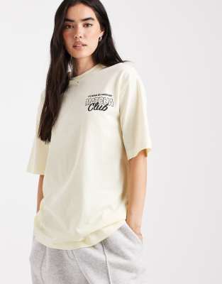 Vero Moda Oversized Matcha Club Print T-shirt In Yellow