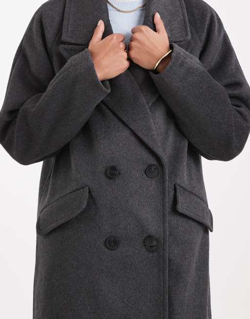 Vero Moda oversized maxi wool mix coat in dark grey melange, 2 of 4