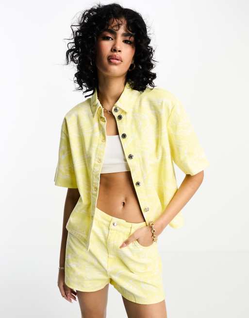 Vero Moda - Oversized overhemd met gele wervelprint