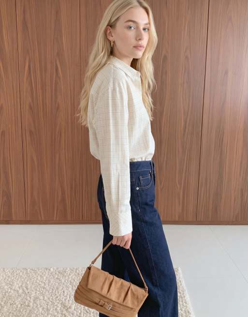 Vero Moda - Oversized overhemd met mini-ruitprint in crème en chocoladebruin, 2 van 3