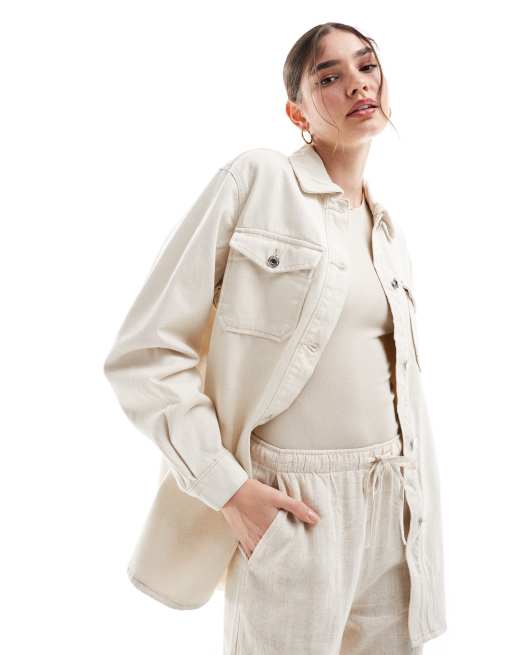 Vero Moda - Oversized overhemdjack in ecru denim