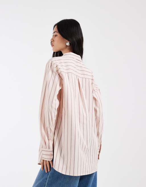 Vero Moda - Oversized Oxford overhemd van katoen met dubbele strepenprint in lichtroze, 4 van 4