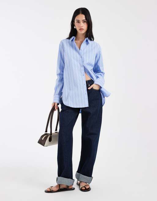 Vero Moda - Oversized Oxford overhemd van katoen met hortensiablauwe strepenprint, 2 van 4